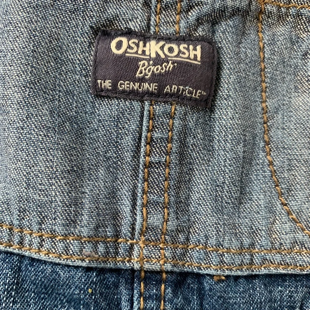 Oshkosh B’gosh Vestbak denim flannel red overalls, size 12 months
